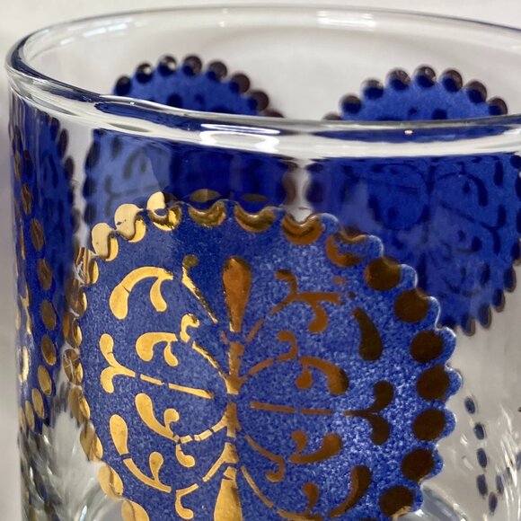 Vintage Libby Elcyda Old Fashioned Set of 4 Blue 22k Gold - Picture 4 of 11